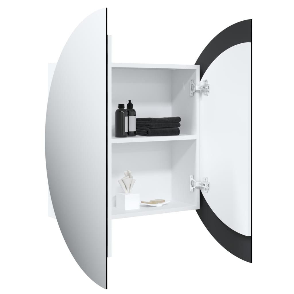Badezimmerschrank mit Rundem Spiegel & LED Weiß 40x40x17,5 cm