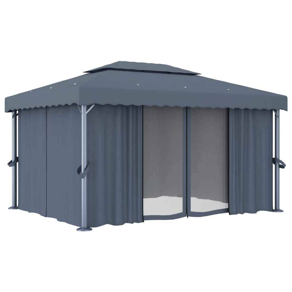 Pavillon mit Vorhängen & LED-Lichterkette 3x3 m Cremeweiß