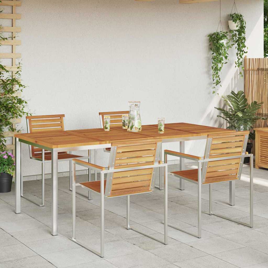 Esstisch 90x90x75 cm Massives Akazienholz und Edelstahl