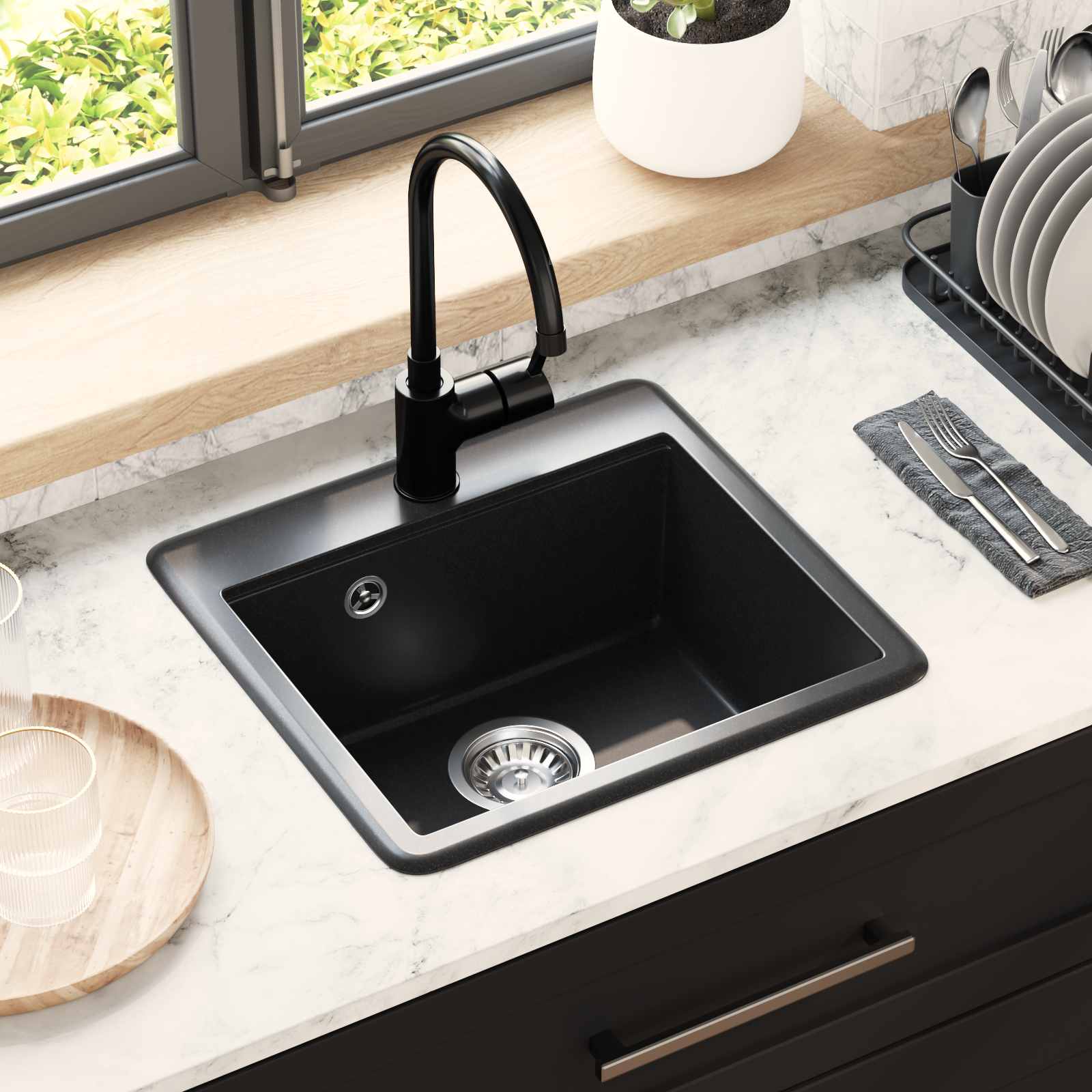 Waschbecken Schwarz 470 x 440 mm Granit