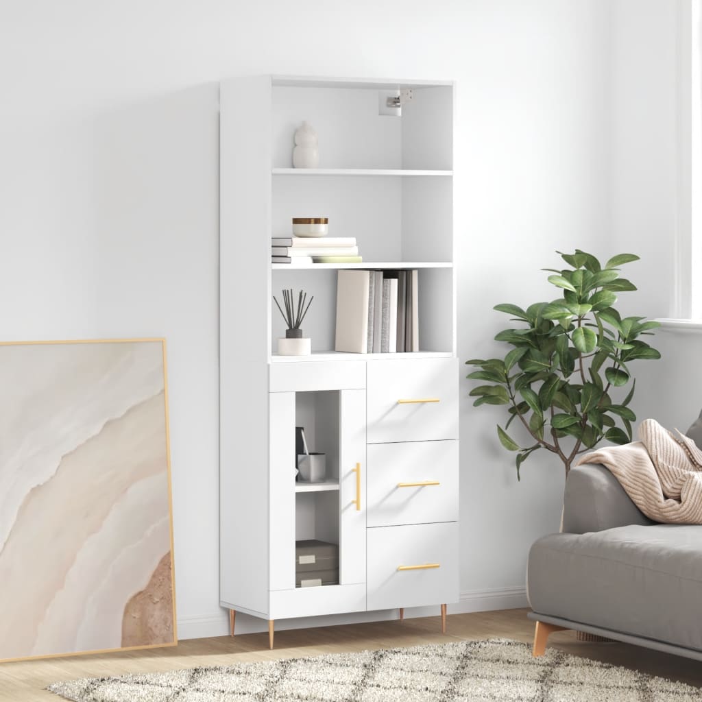 Highboard Hochglanz-Weiß 69,5x34x180 cm Holzwerkstoff
