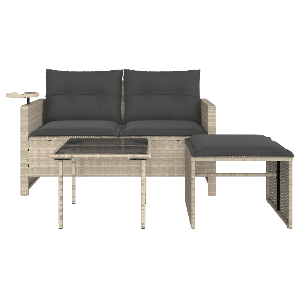3-tlg. Garten-Sofagarnitur mit Kissen Schwarz Poly Rattan