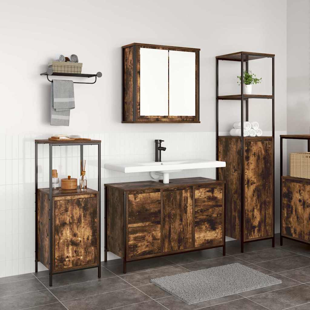 Badezimmermöbel Set mit Schubladen 2 pcs Schwarz Eichen-Optik