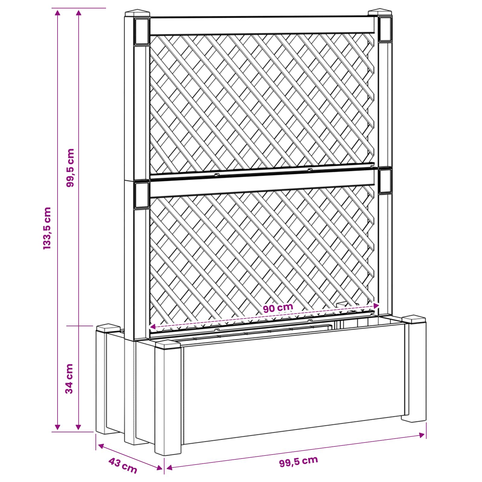 Großer Pflanzer mit Spalier Weiß 99,5 x 43 x 133,5 PP