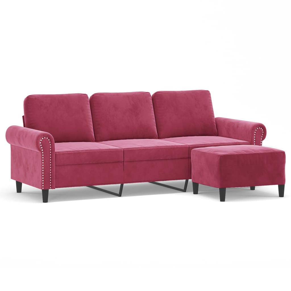 3-Sitzer-Sofa mit Hocker Hellgrau 180 cm Samt