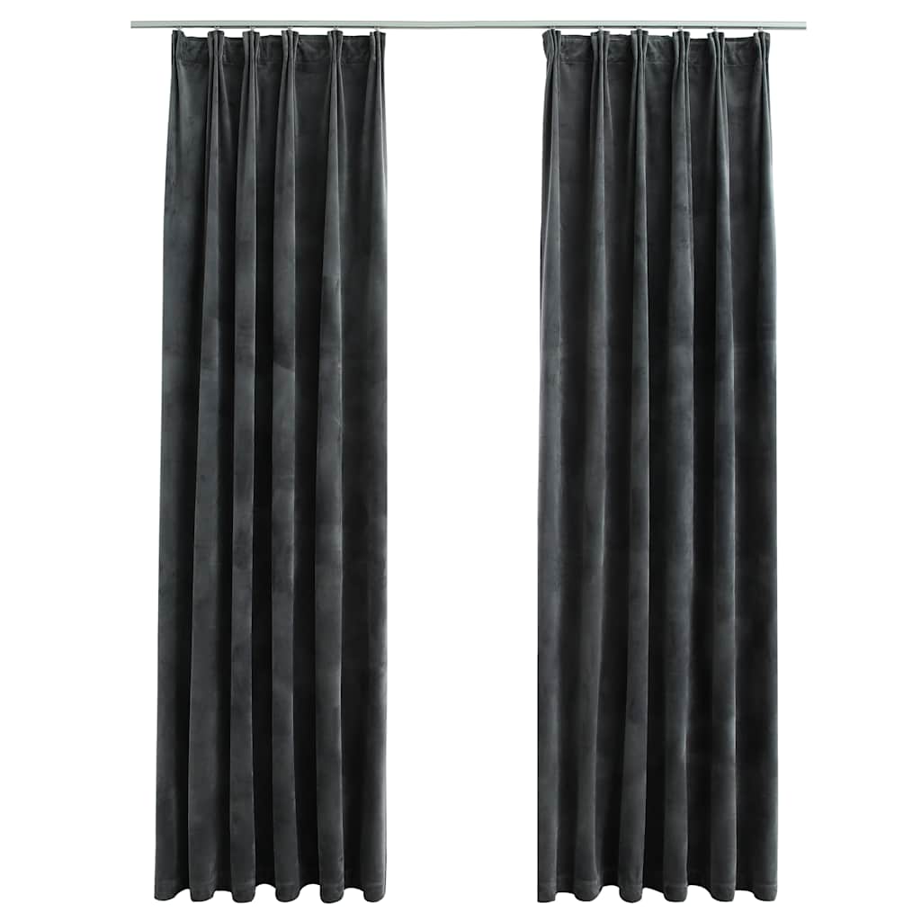 Verdunkelungsvorhänge mit Haken 2 Stk. Samt Schwarz 140x175 cm