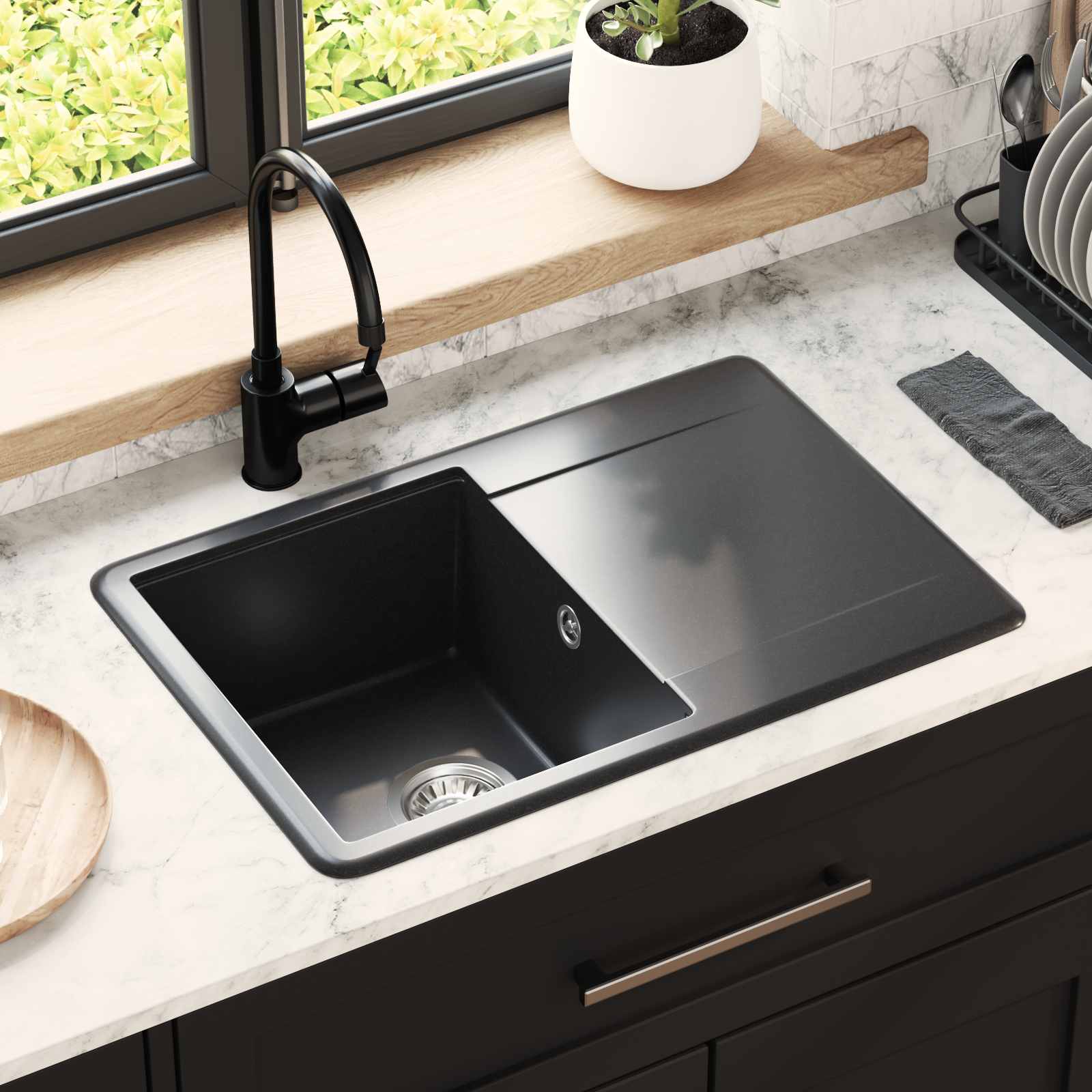 Waschbecken Schwarz 470 x 440 mm Granit