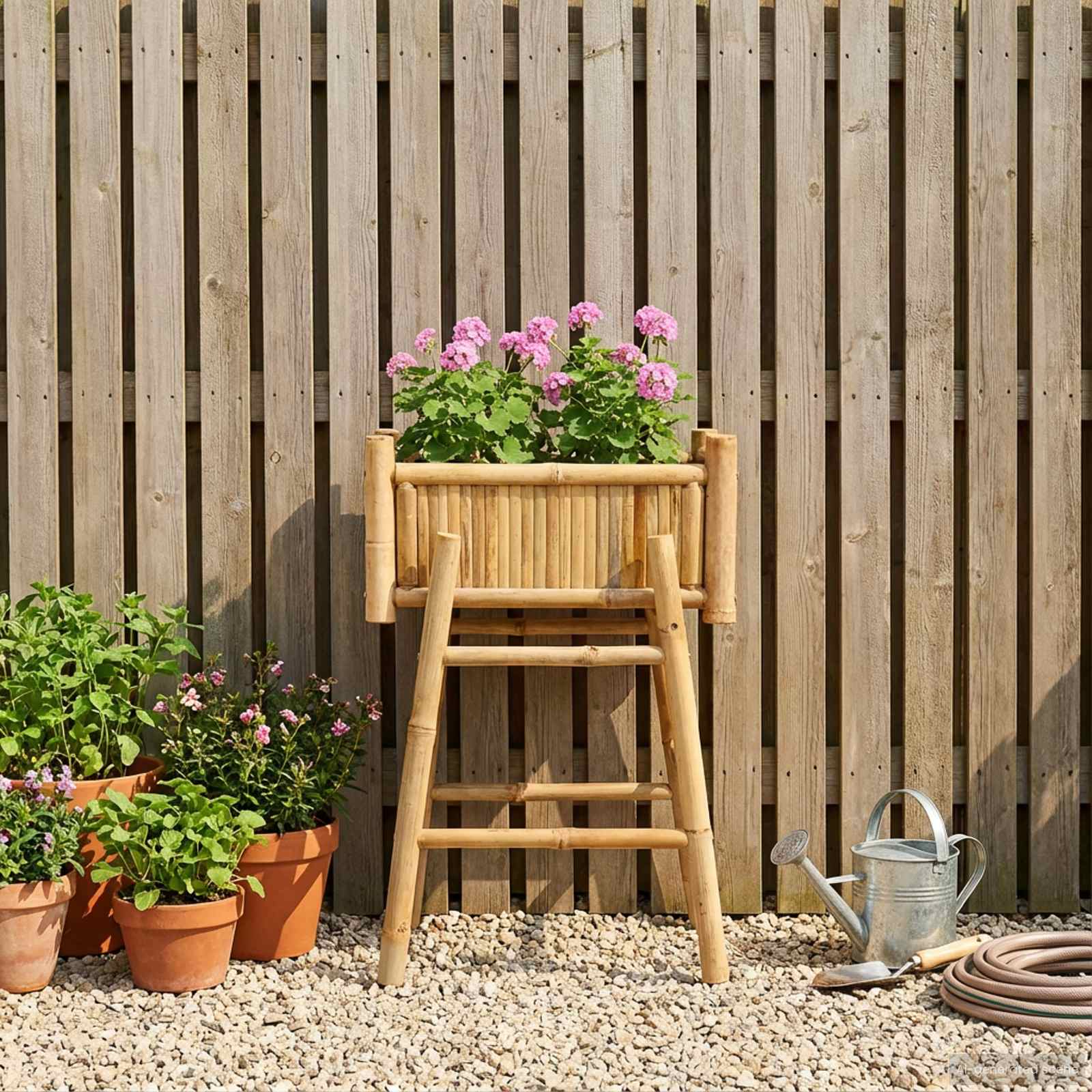 Gartenpflanzer mit Halter Natur 100 x 38 x 74 cm Bambus