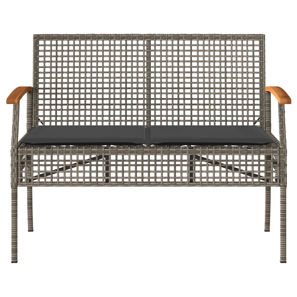 Gartenbank mit Kissen Schwarz Poly Rattan Akazienholz