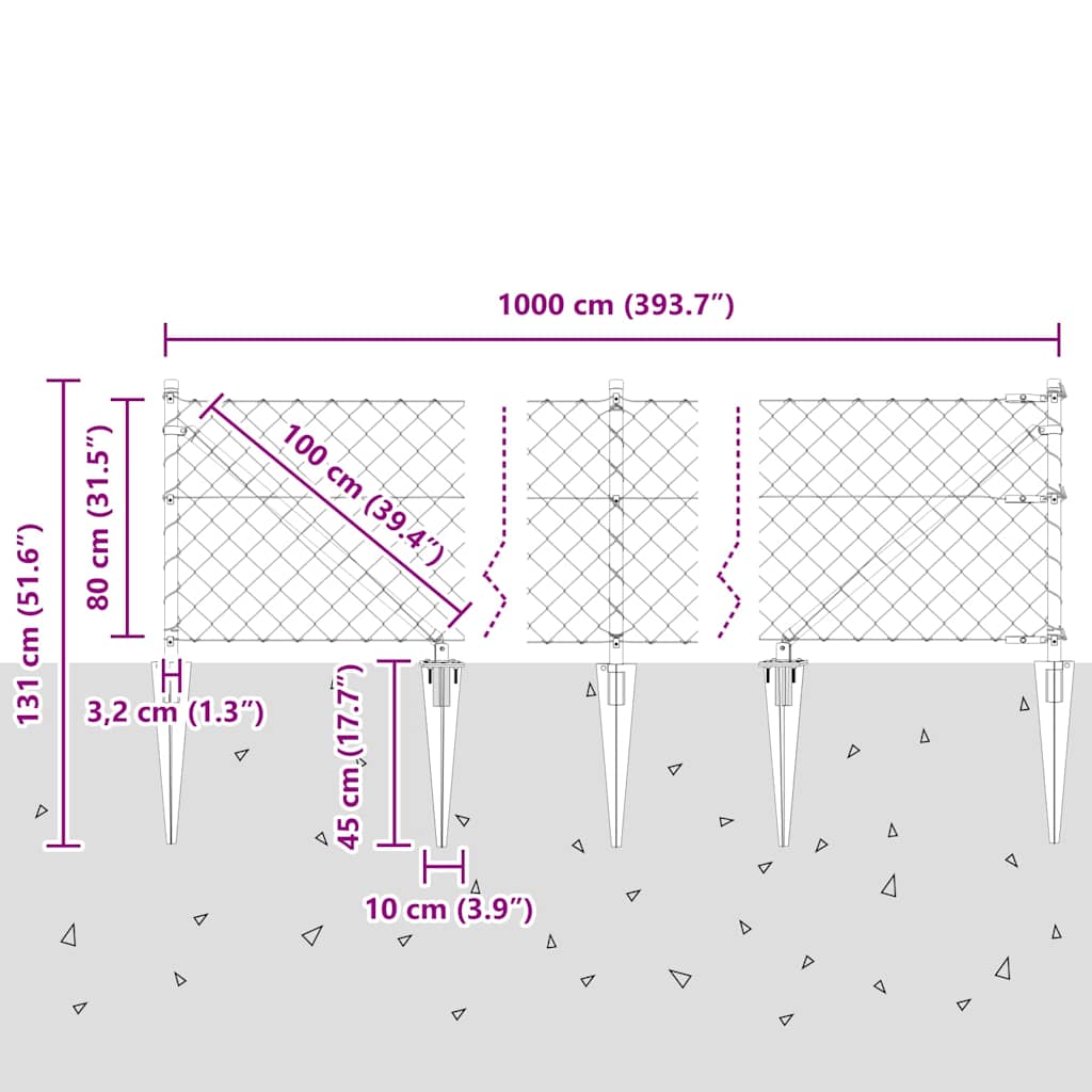 Outdoor Kettenglied-Zaun Erdfixierung 10 x 0,4 m Grün Netz