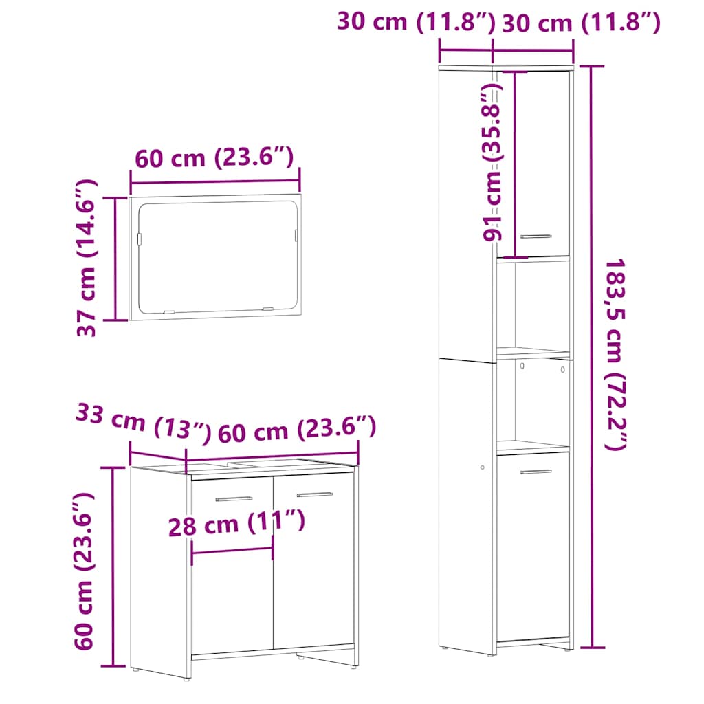 3-tlg. Badmöbel-Set Räuchereiche Holzwerkstoff