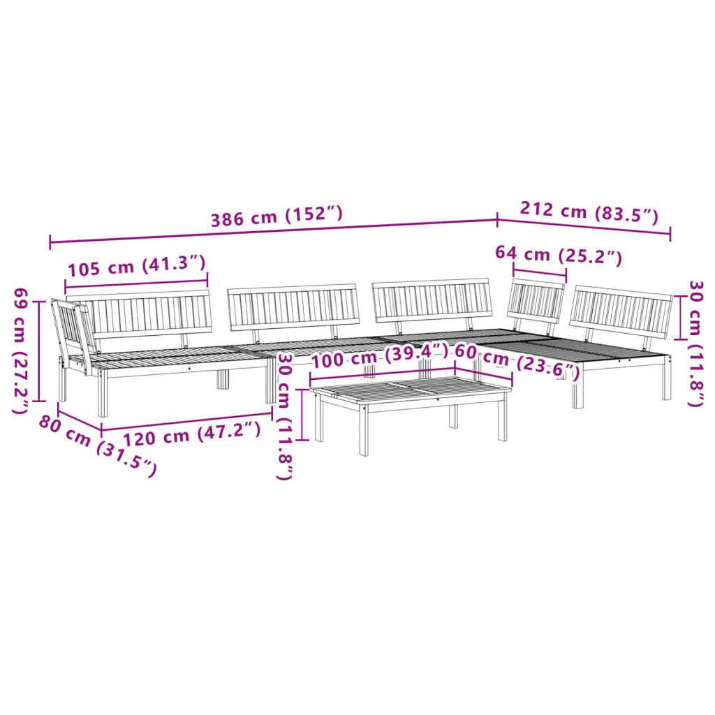 3-tlg. Garten-Sofagarnitur aus Paletten Massivholz Akazie