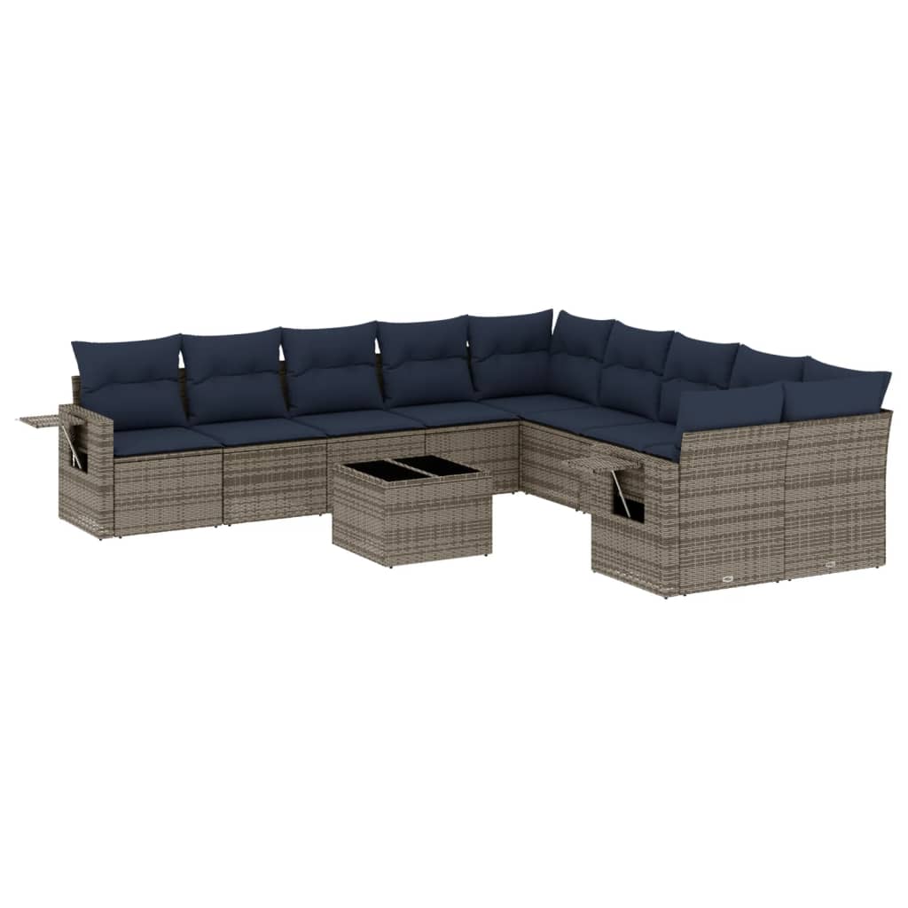 10-teiliges Gartensofa-Set mit Kissen, schwarzes Polyrattan