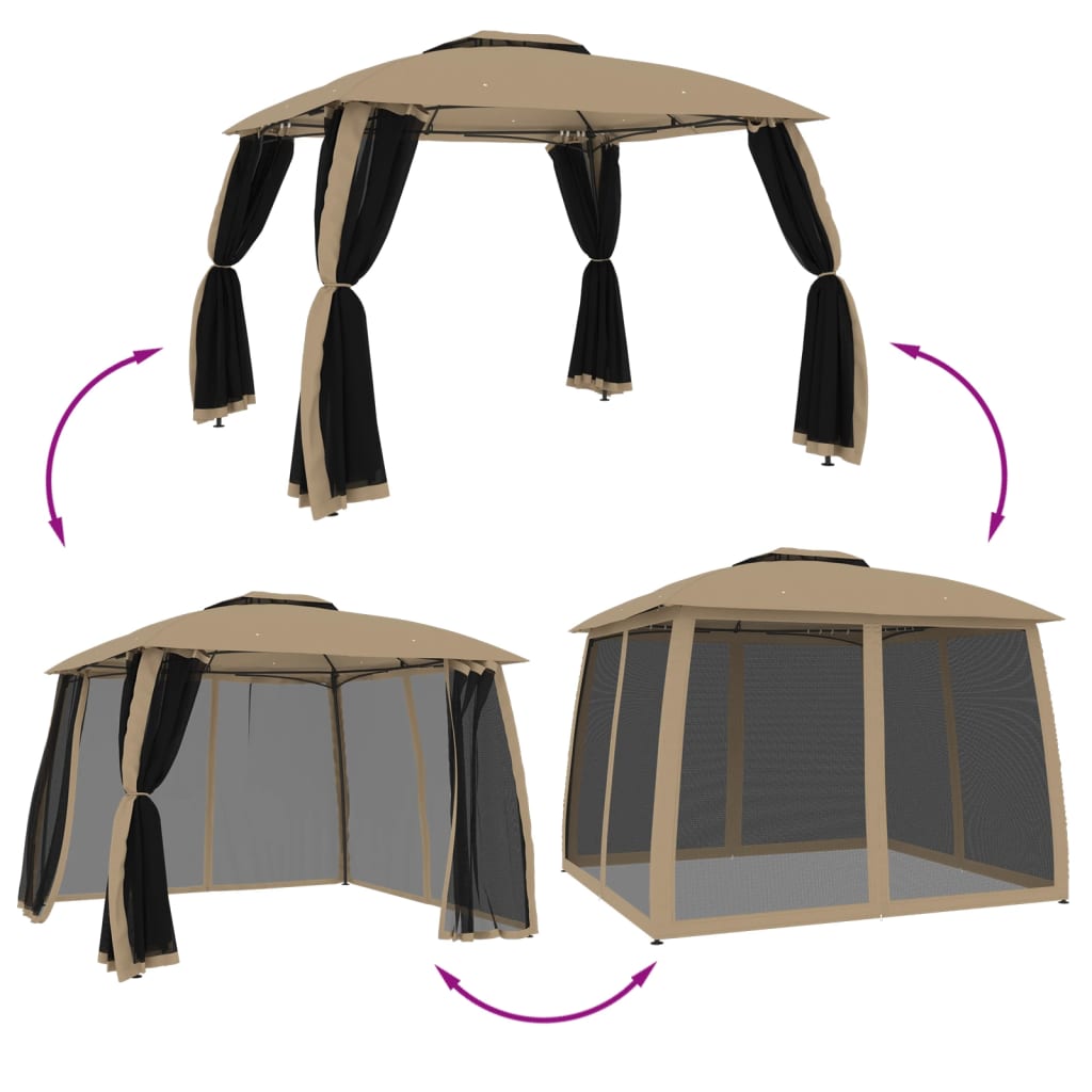 Pavillon mit Doppeldach & Netzwänden Creme 2,93x2,93 m Stahl