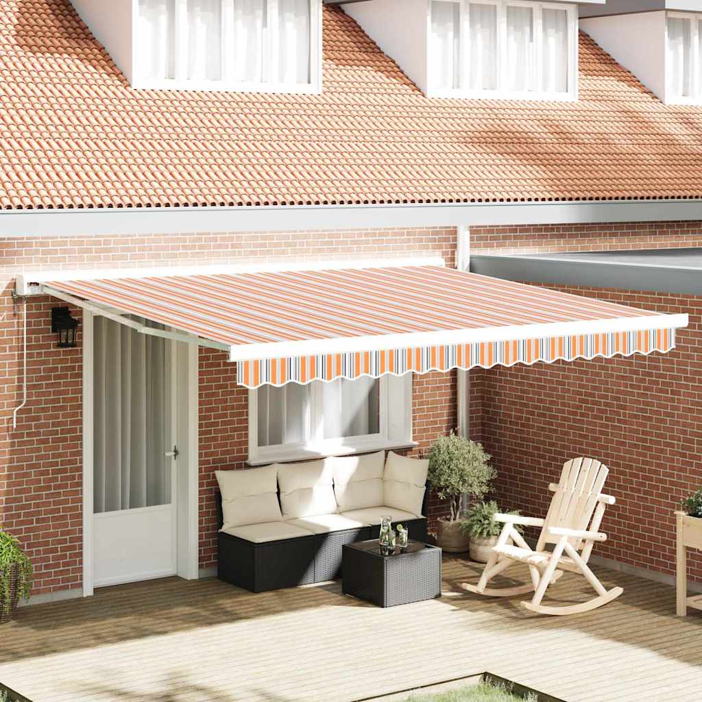 Markise Einziehbar Blau und Weiß 4x3 m Stoff und Aluminium