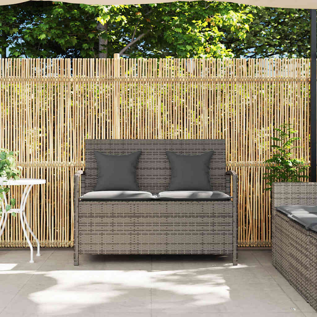 Gartenbank mit Stauraum und Kissen Schwarz Poly Rattan
