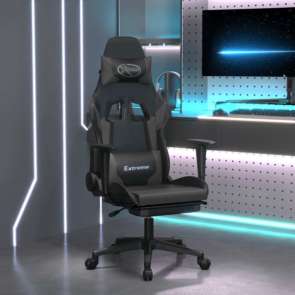 Gaming-Stuhl mit Massagefunktion Schwarz und Blau Kunstleder