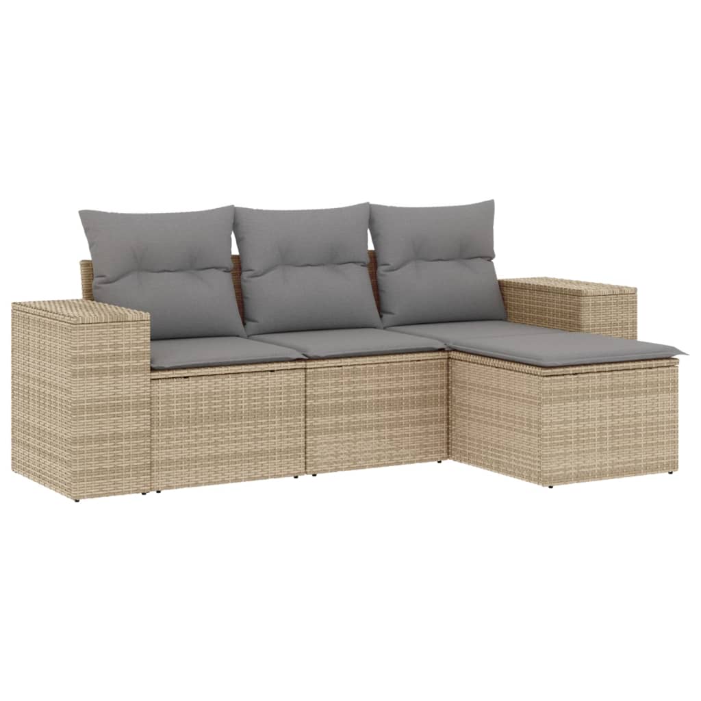 4-tlg. Garten-Sofagarnitur mit Kissen Schwarz Poly Rattan