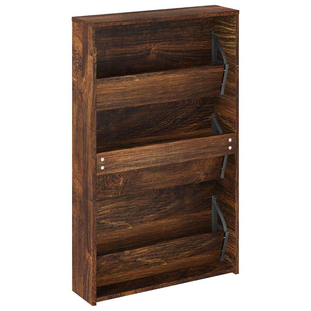 Schuhschrank mit 2 Fächern Spiegel Eiche-Optik 63x17x67 cm
