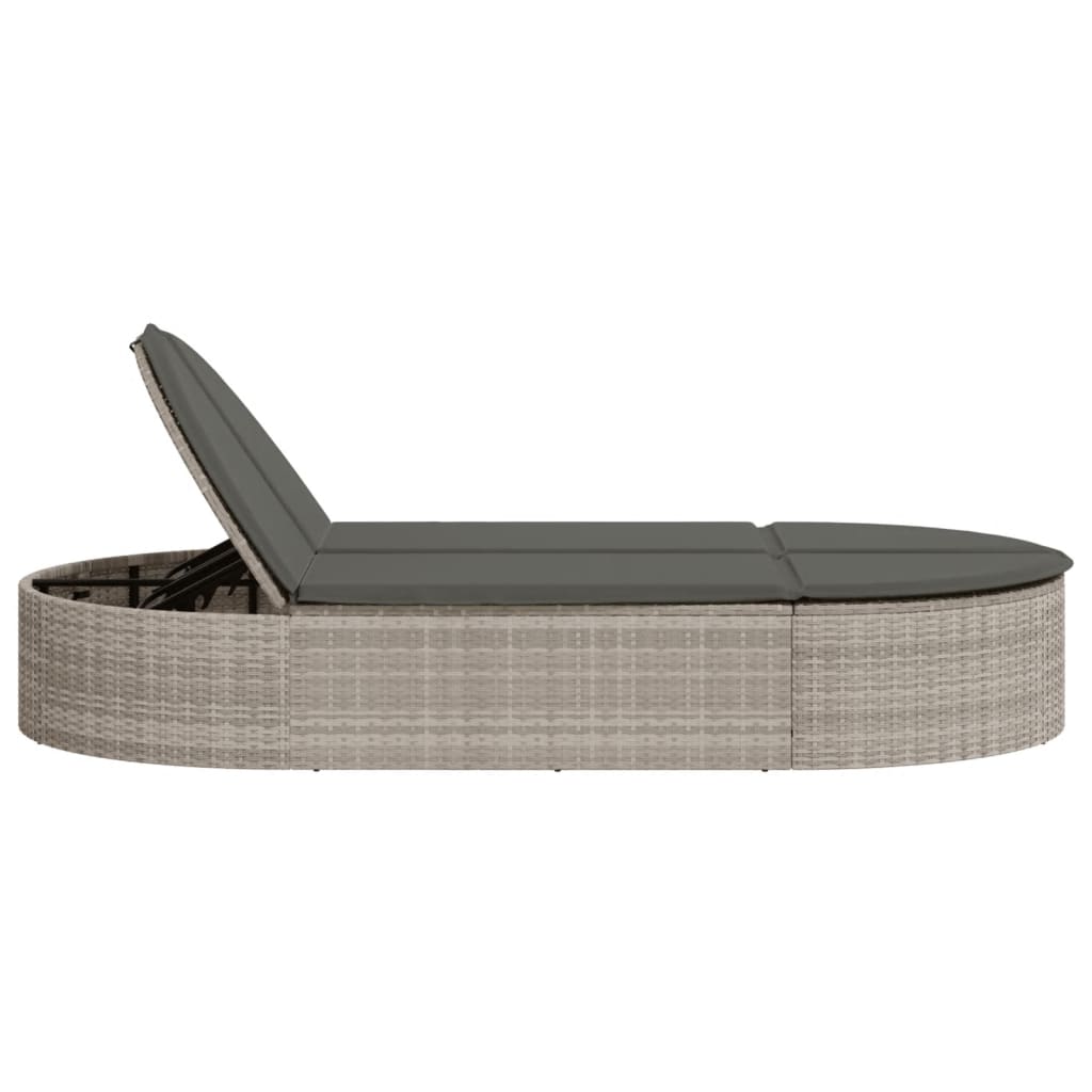 Doppel-Sonnenliege mit Kissen Schwarz Poly Rattan