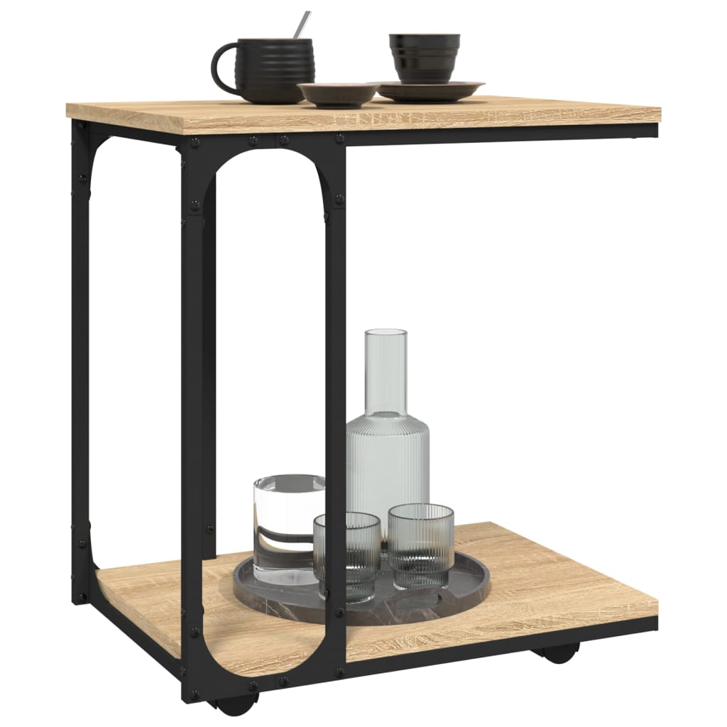 Beistelltisch mit Rollen Schwarz 50x35x55,5 cm Holzwerkstoff