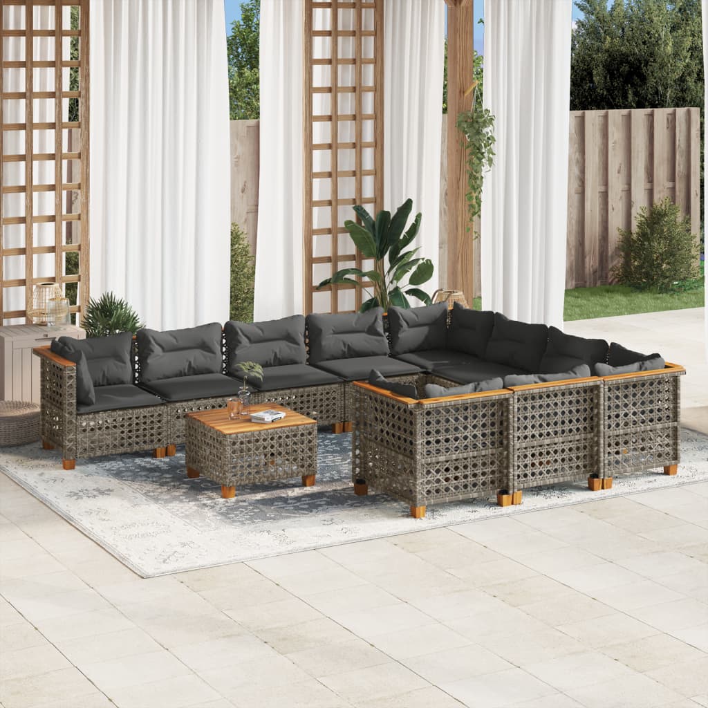 10-tlg. Garten-Sofagarnitur mit Kissen Beige Poly Rattan