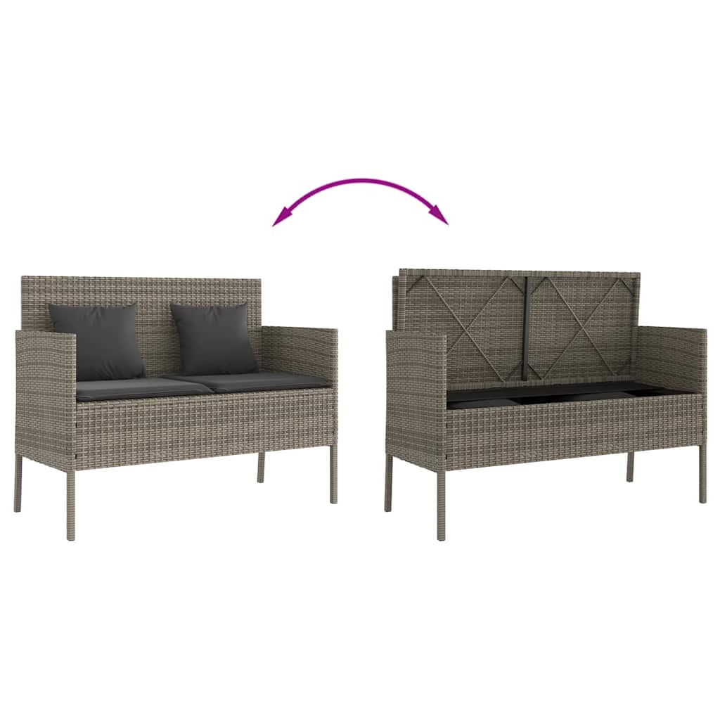 Gartenbank mit Kissen Schwarz Poly Rattan