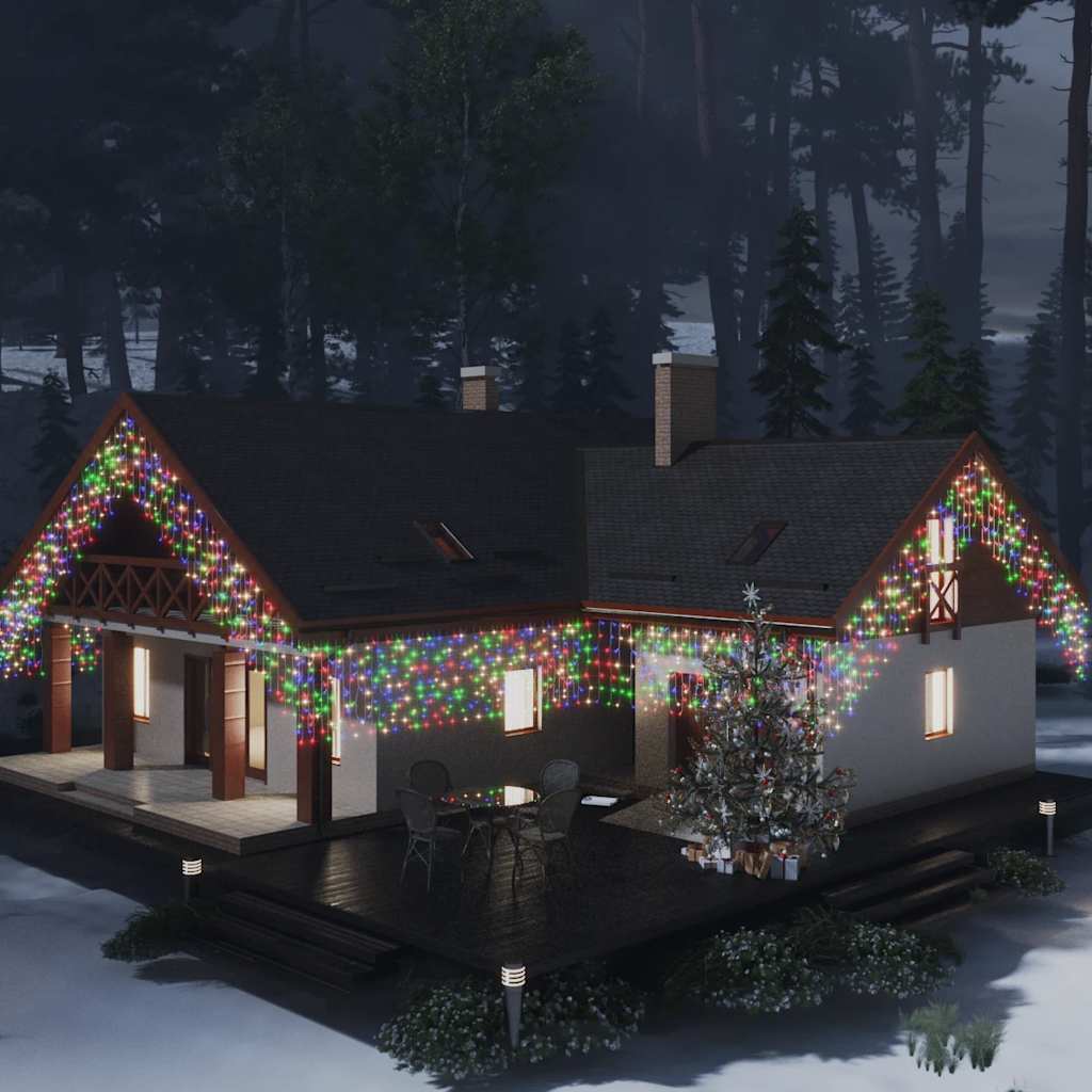 Lichtervorhang LED Eiszapfen 10 m 400 LED Warmweiß 8 Funktionen