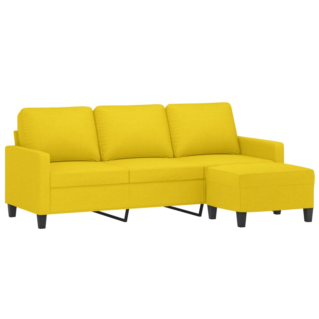 3-Sitzer-Sofa mit Hocker Creme 180 cm Stoff