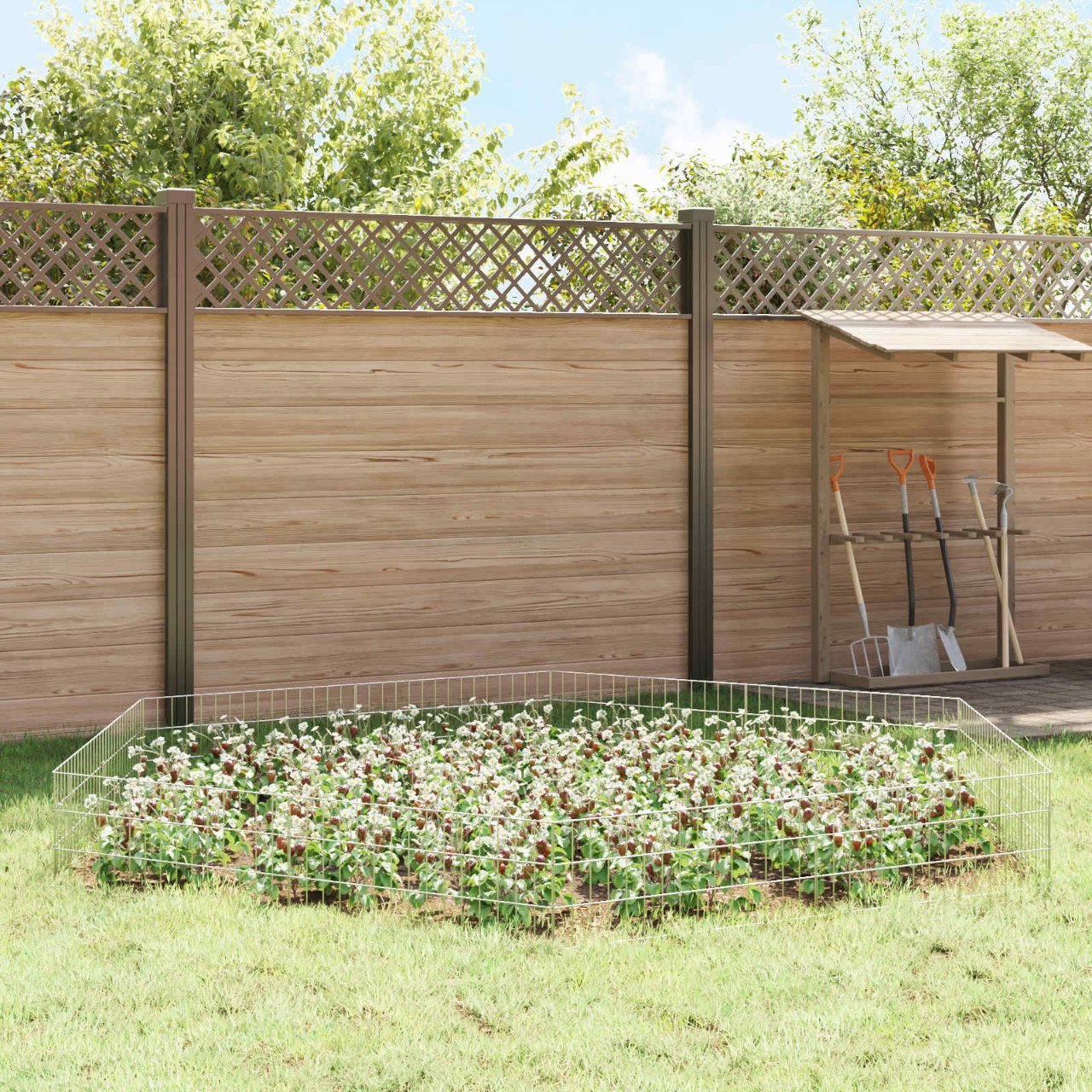 Gartenzaun mit Pfählen 12 pcs 35 x 30 cm Mesh Verzinkter Stahl