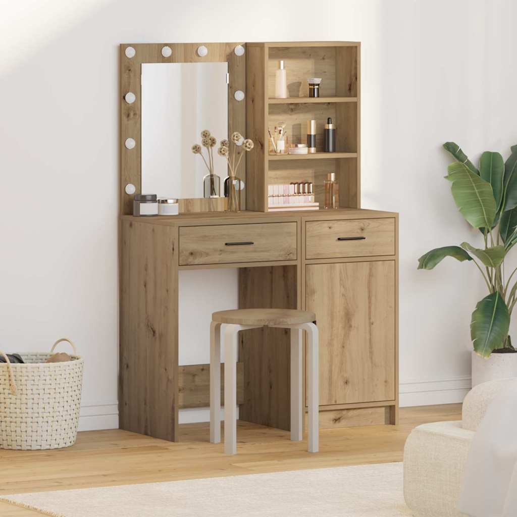 Schminktischset mit LED mit Schubladen 2 pcs Weiß Holzwerkstoff