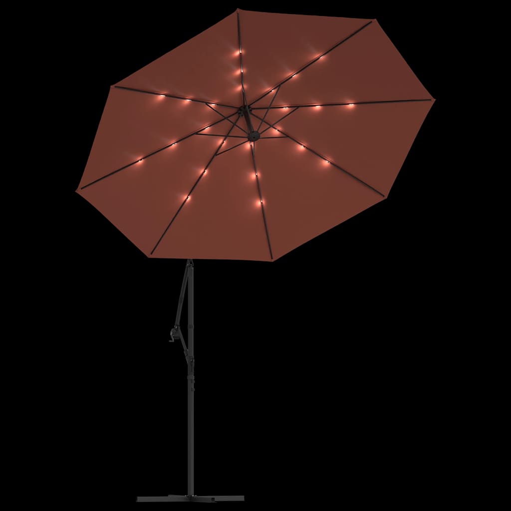 Ampelschirm mit LED-Beleuchtung und Stahl-Mast Weinrot