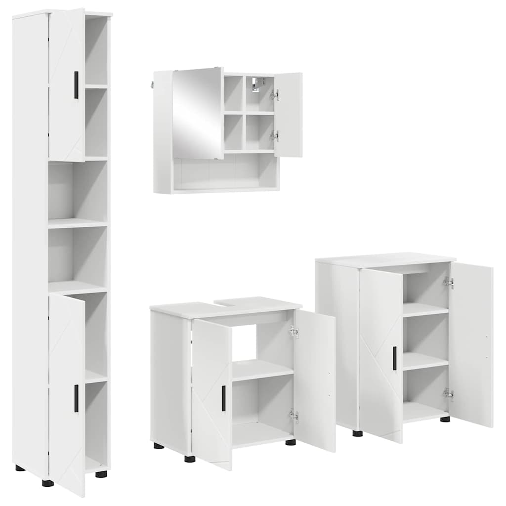 Badezimmermöbel-Set mit Tür 4 pcs Weiß Holzwerkstoff & Metall