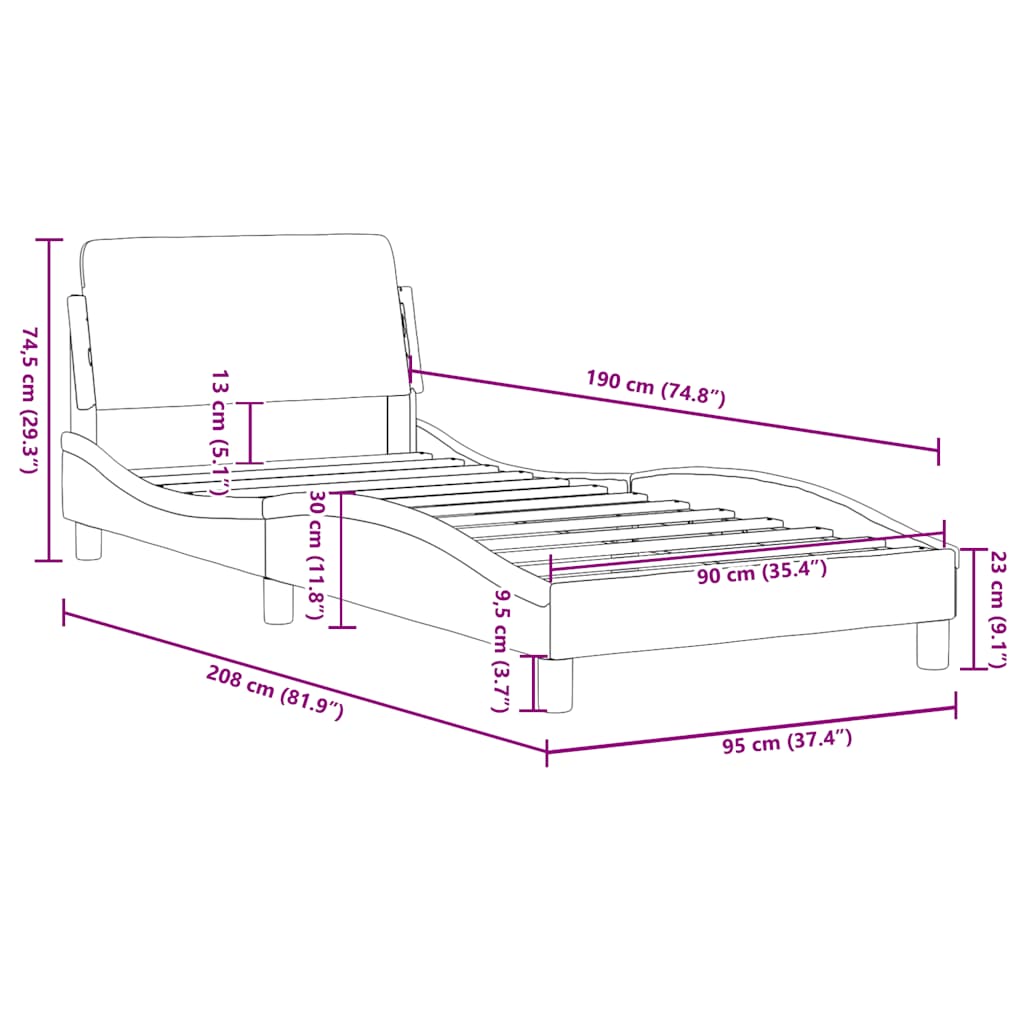 Bettgestell "Dover" Schwarz 80x200 cm Kunstleder
