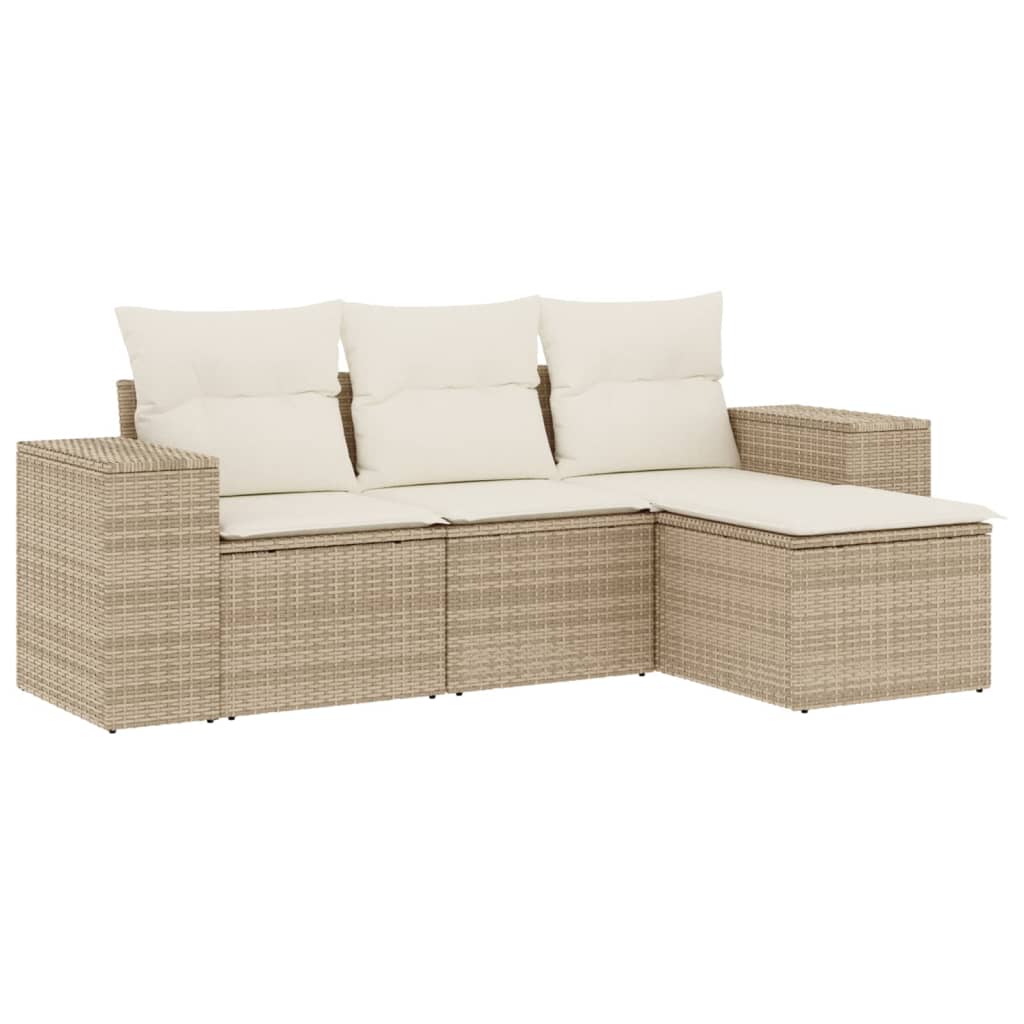 4-tlg. Garten-Sofagarnitur mit Kissen Schwarz Poly Rattan