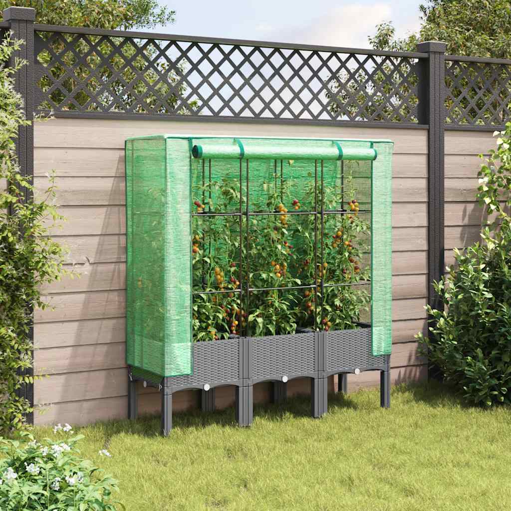 Hochbeet mit Gewächshaus-Aufsatz Rattan-Optik 40x40x140 cm