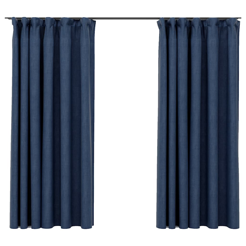 Verdunkelungsvorhänge Haken Leinenoptik 2Stk. Schwarz 140x175cm