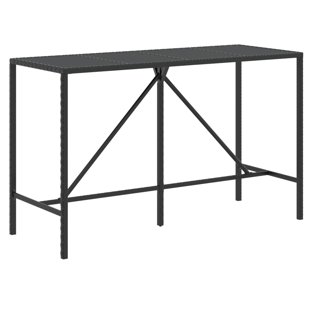 Bartisch mit Glasplatte Schwarz 110x70x110 cm Poly Rattan