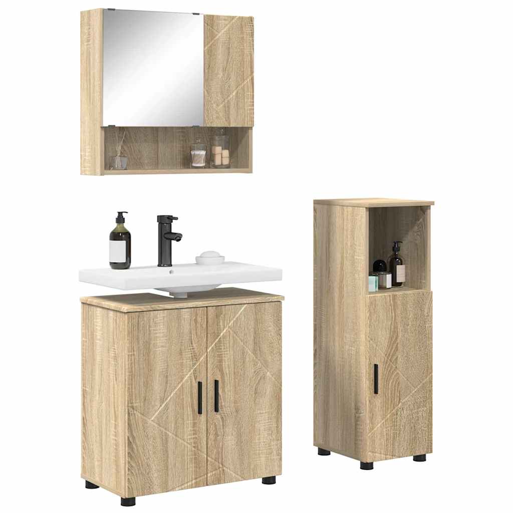 Badezimmermöbel-Set mit Tür 3 pcs Weiß Holzwerkstoff & Metall