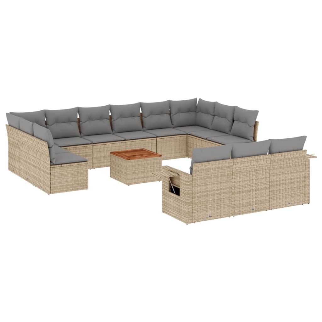 14-tlg. Garten-Sofagarnitur mit Kissen Schwarz Poly Rattan