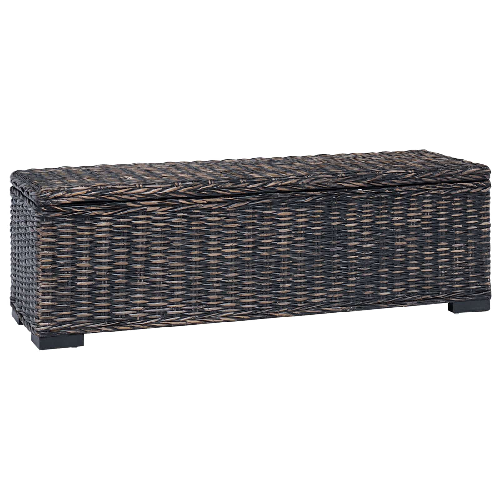 Truhe Weiß 110 cm Natur Kubu Rattan & Massivholz Mahagoni