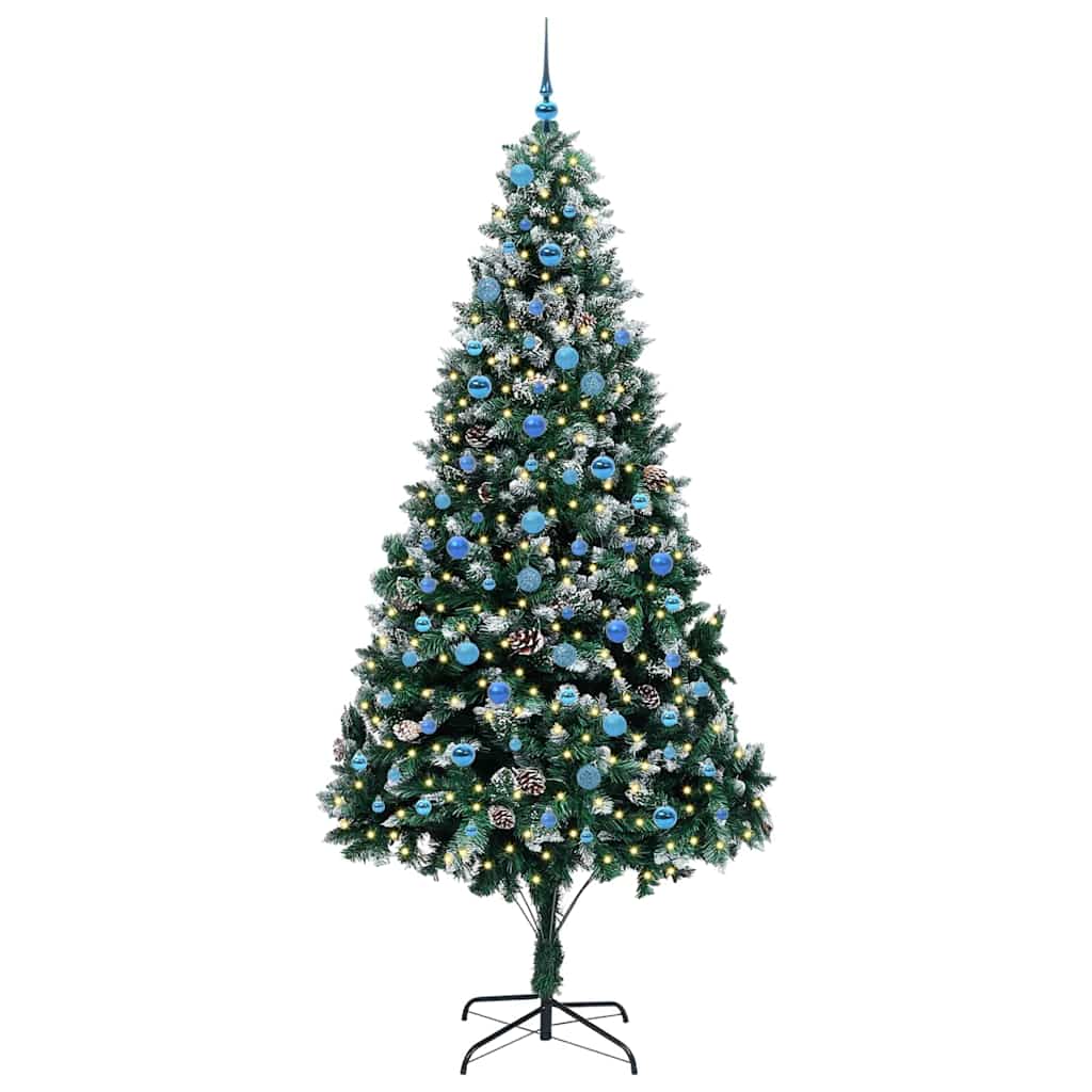 Künstlicher Weihnachtsbaum mit LEDs Kugeln Zapfen 150 cm