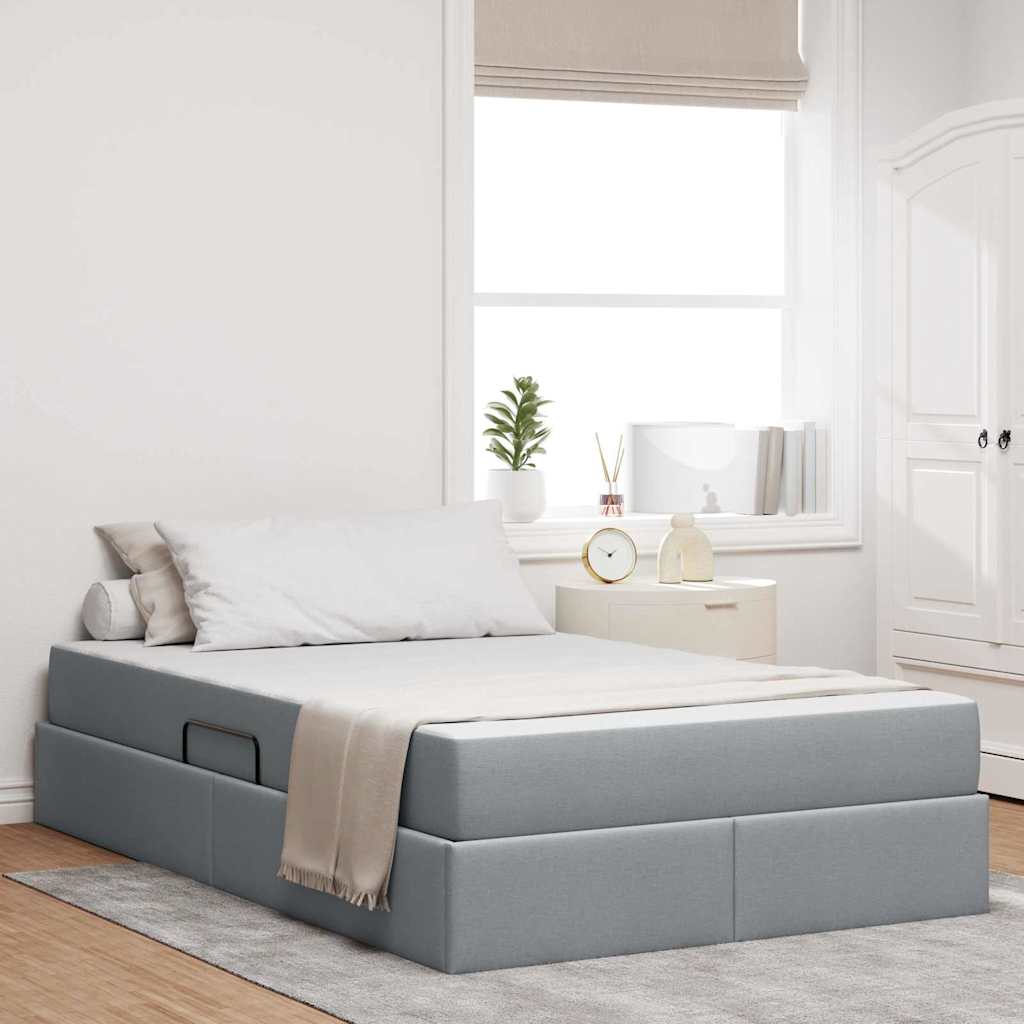Aufbewahrungsbett mit Matratze Hellgrau 90 x 190 cm Polyester