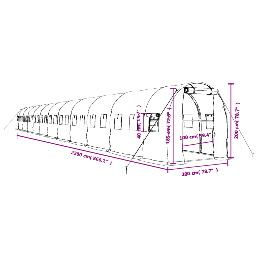 Gewächshaus mit Stahlrahmen Weiß 8 m² 4x2x2 m