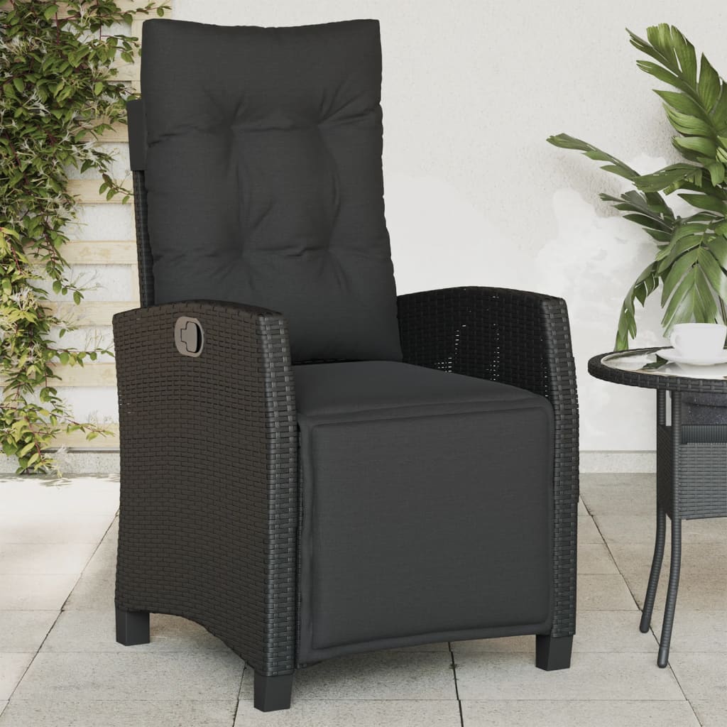 Gartensessel Verstellbar mit Kissen Schwarz Poly Rattan
