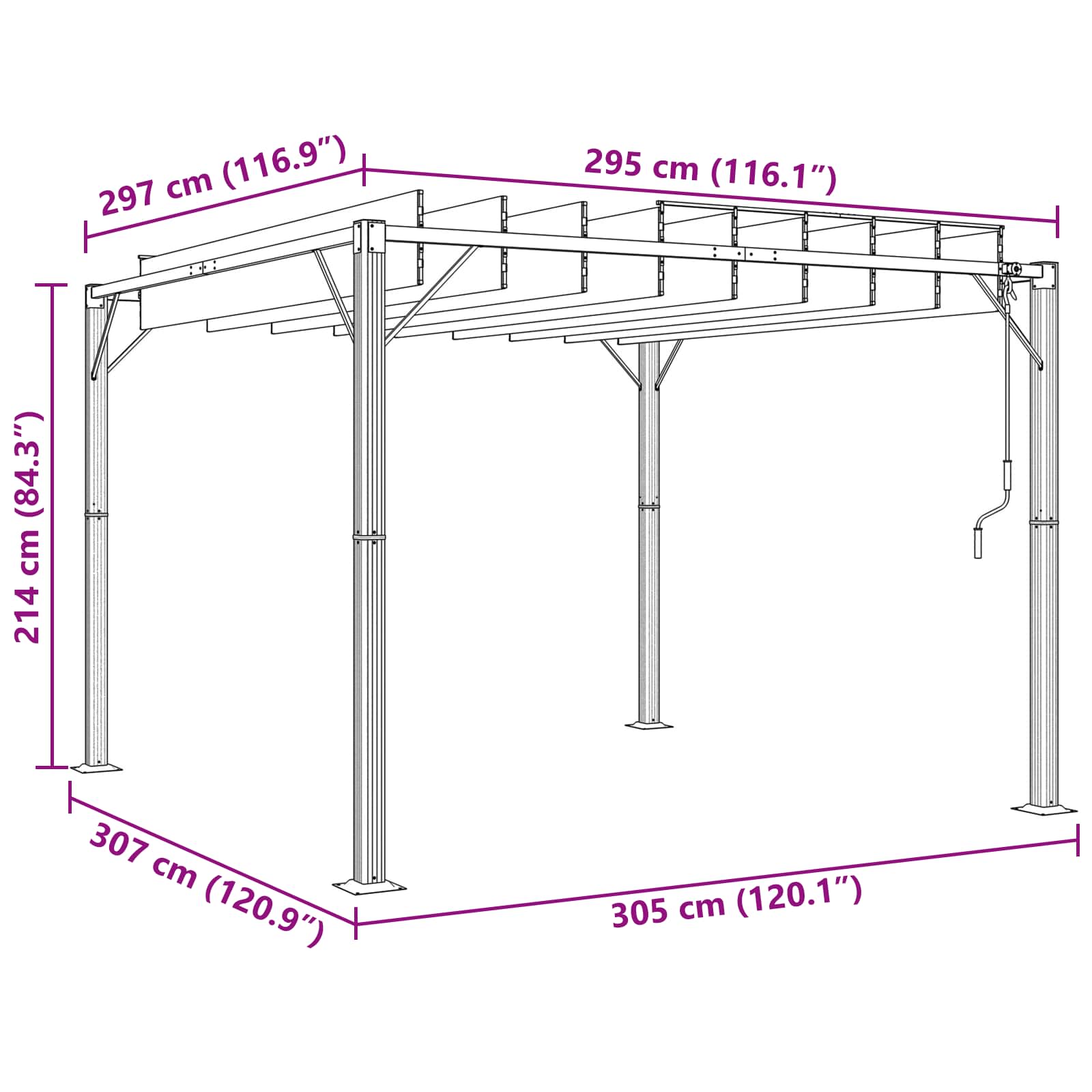 Pergola mit Lamellendach 3x3 m Creme Stoff und Aluminium