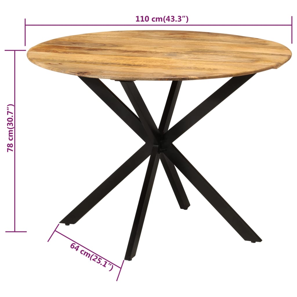 Esstisch Raues Massives Mangoholz und Stahl 120x77 cm