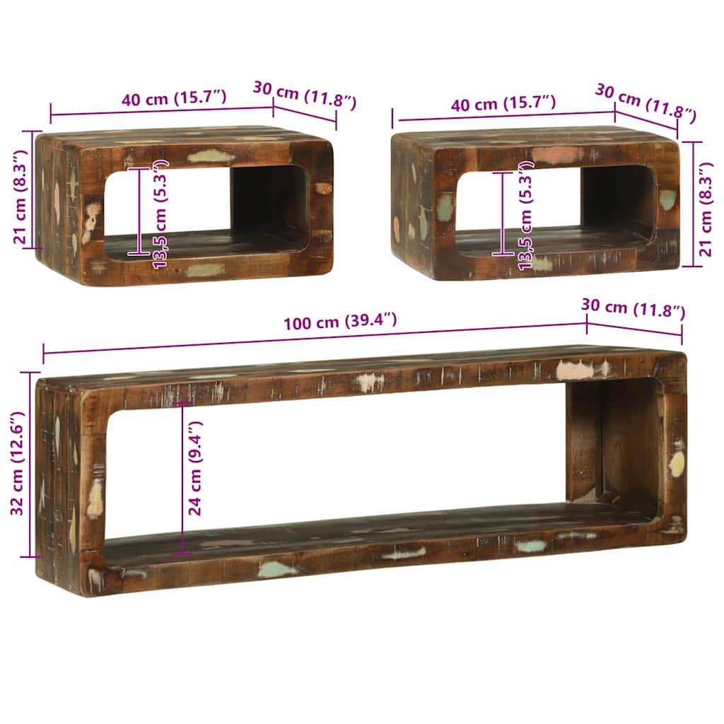 TV-Schrankset mit Regal 3 pcs Braun Massivholz Mango