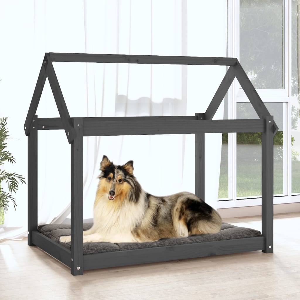 Hundebett Grau 61x50x70 cm Massivholz Kiefer