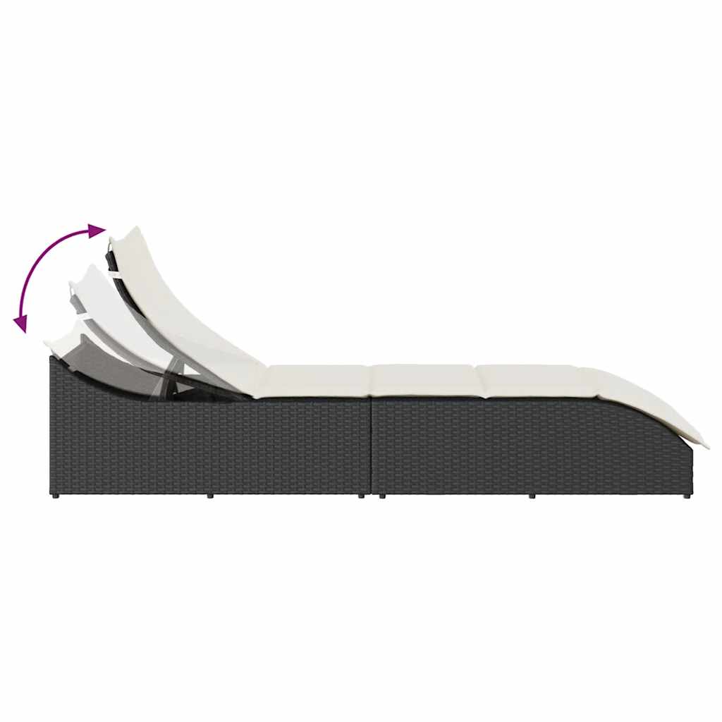 Klappliege mit Auflage und Stauraum Schwarz Poly-Rattan